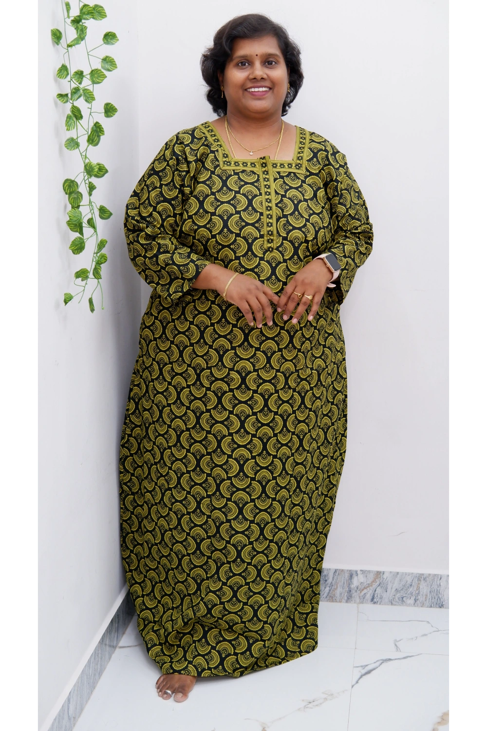Classic 3/4 Sleeve Nighty – Premium Jyothi Cotton for Women
