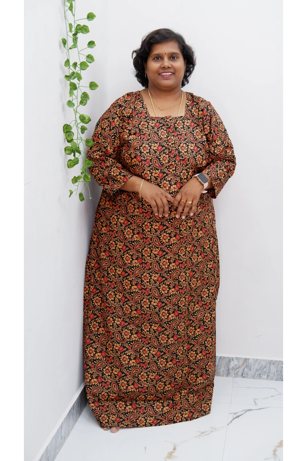 Classic 3/4 Sleeve Nighty – Premium Jyothi Cotton for Women