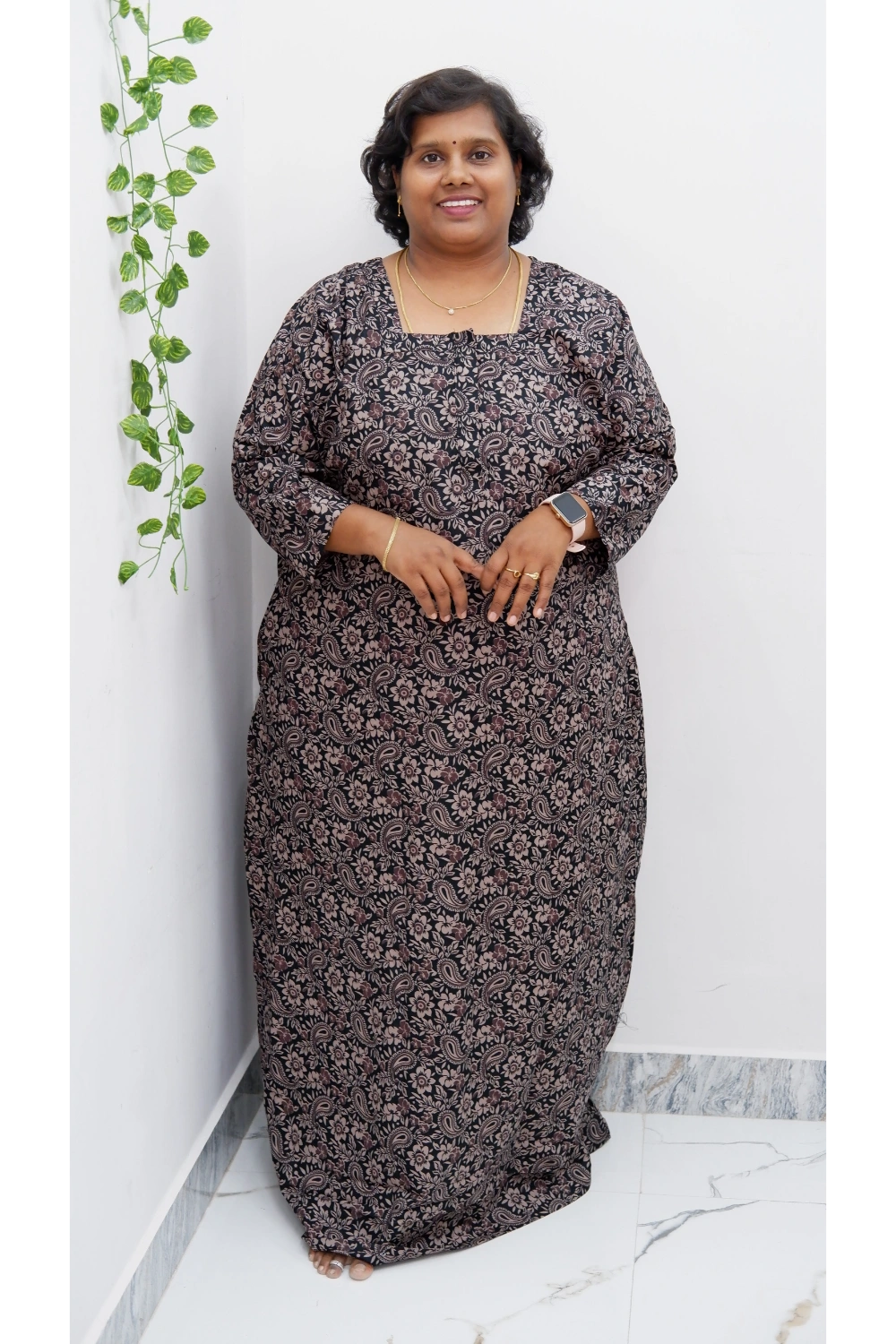 Classic 3/4 Sleeve Nighty – Premium Jyothi Cotton for Women