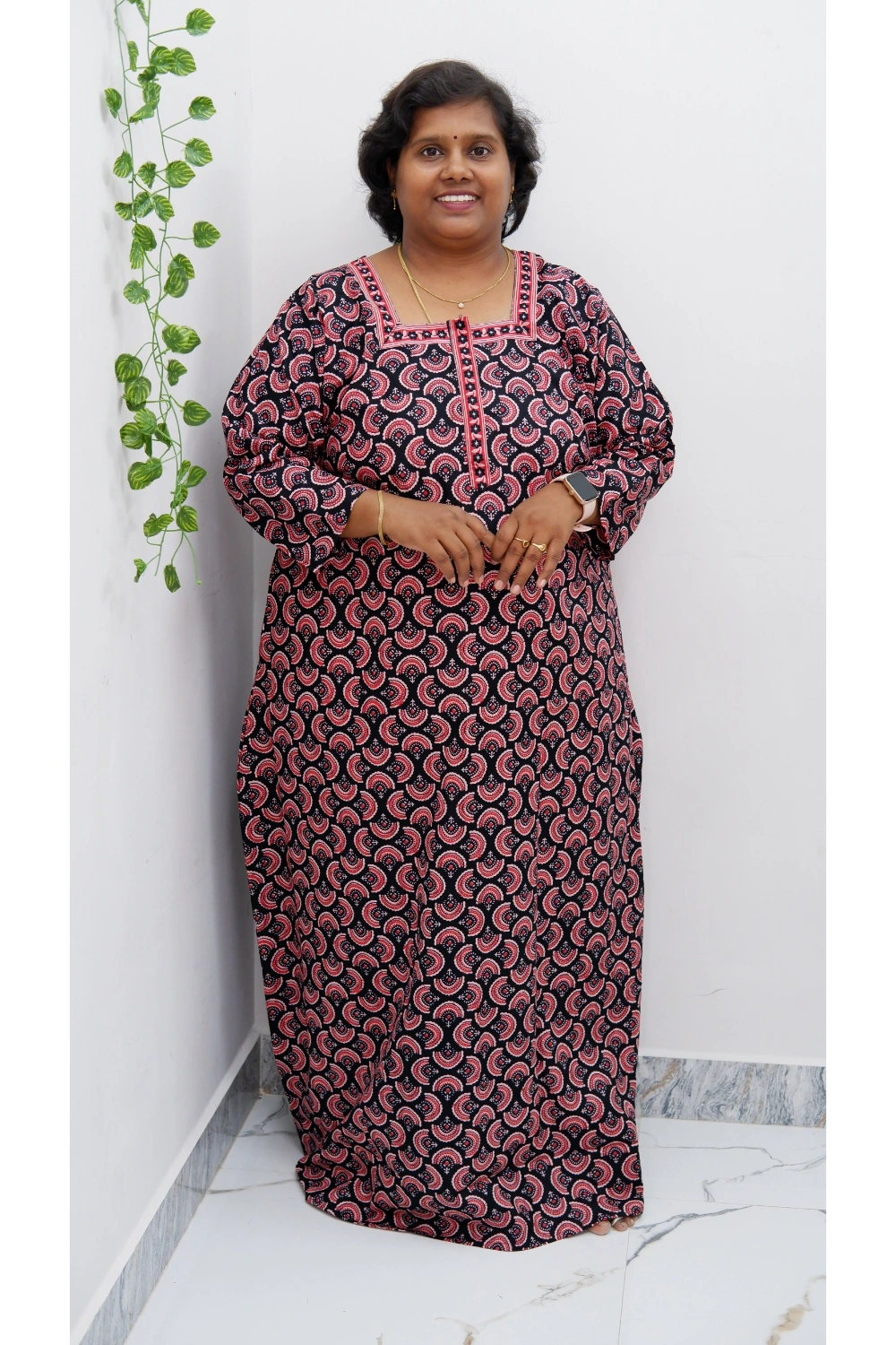 Classic 3/4 Sleeve Nighty – Premium Jyothi Cotton for Women