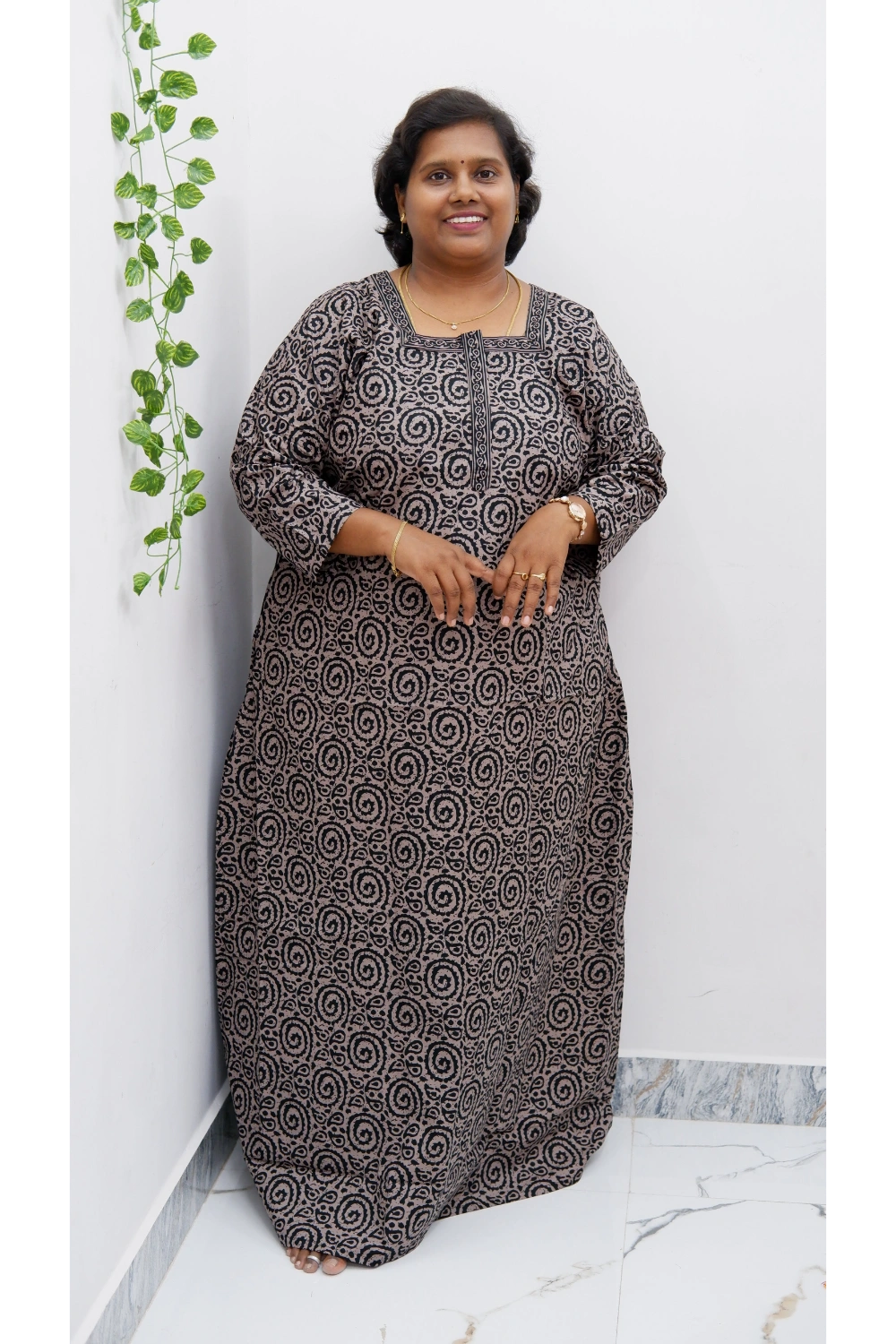 Classic 3/4 Sleeve Nighty – Premium Jyothi Cotton for Women