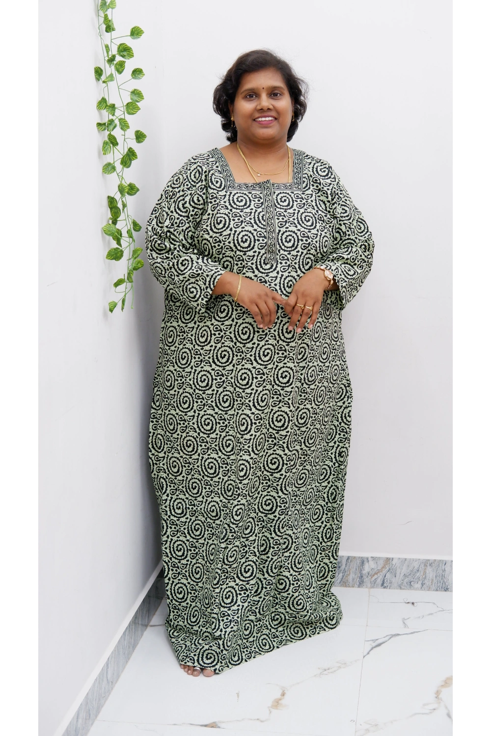 Classic 3/4 Sleeve Nighty – Premium Jyothi Cotton for Women