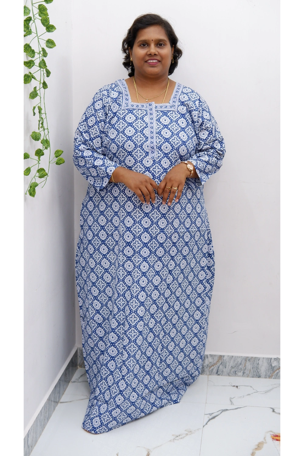 Classic 3/4 Sleeve Nighty – Premium Jyothi Cotton for Women