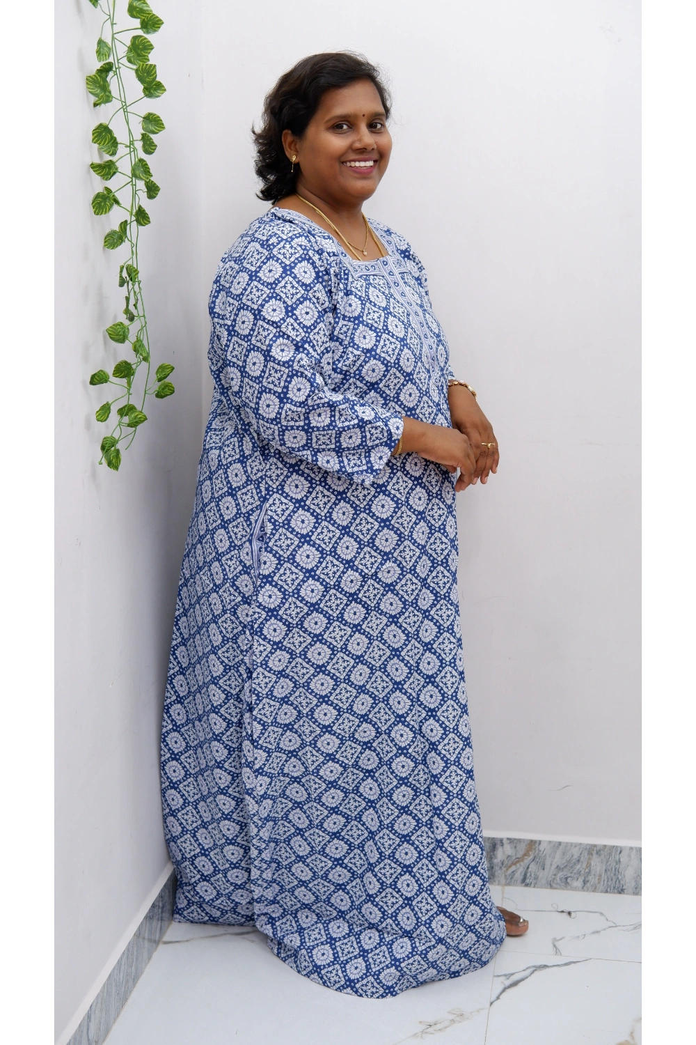 Classic 3/4 Sleeve Nighty – Premium Jyothi Cotton for Women