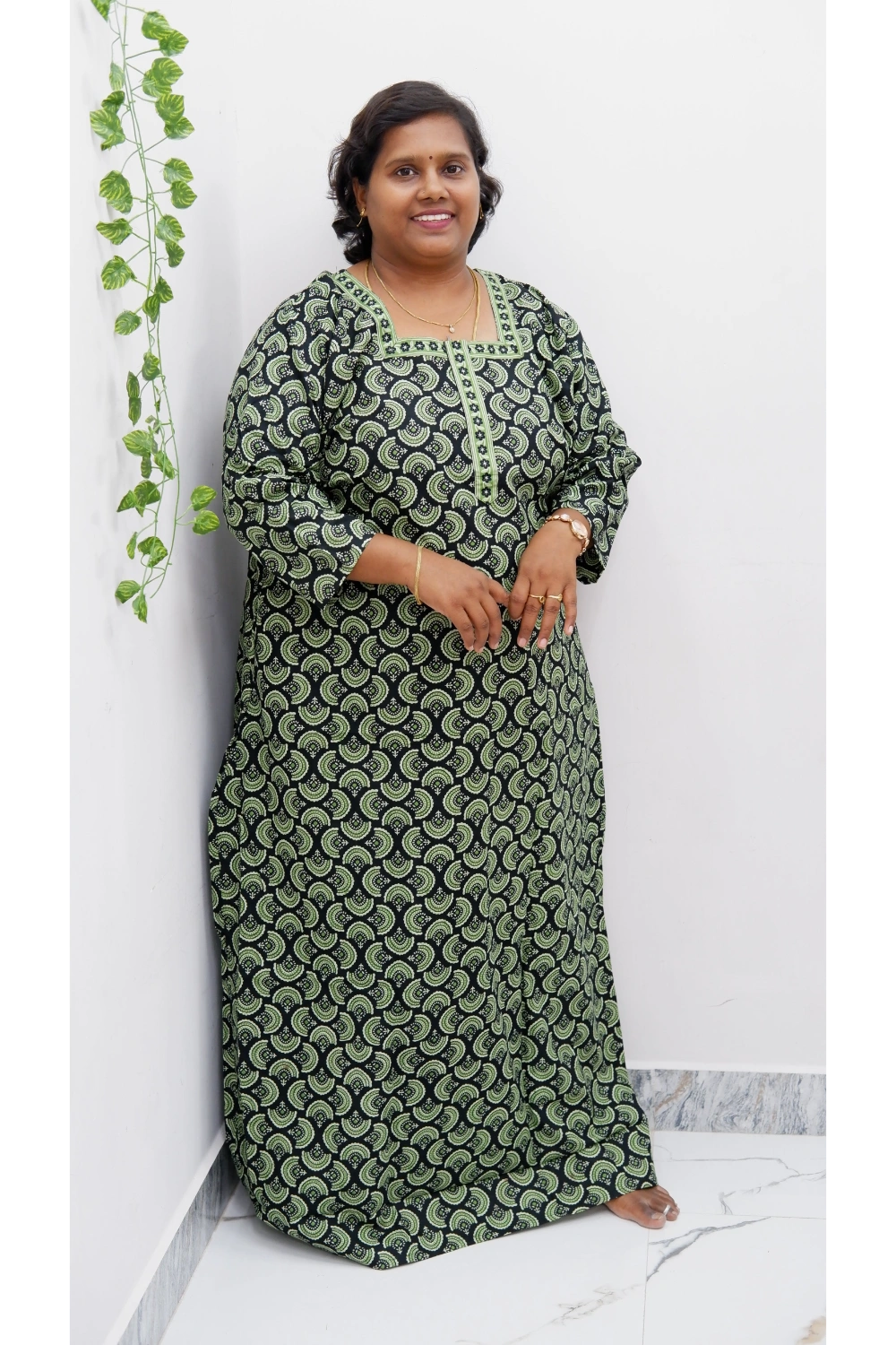 Classic 3/4 Sleeve Nighty – Premium Jyothi Cotton for Women