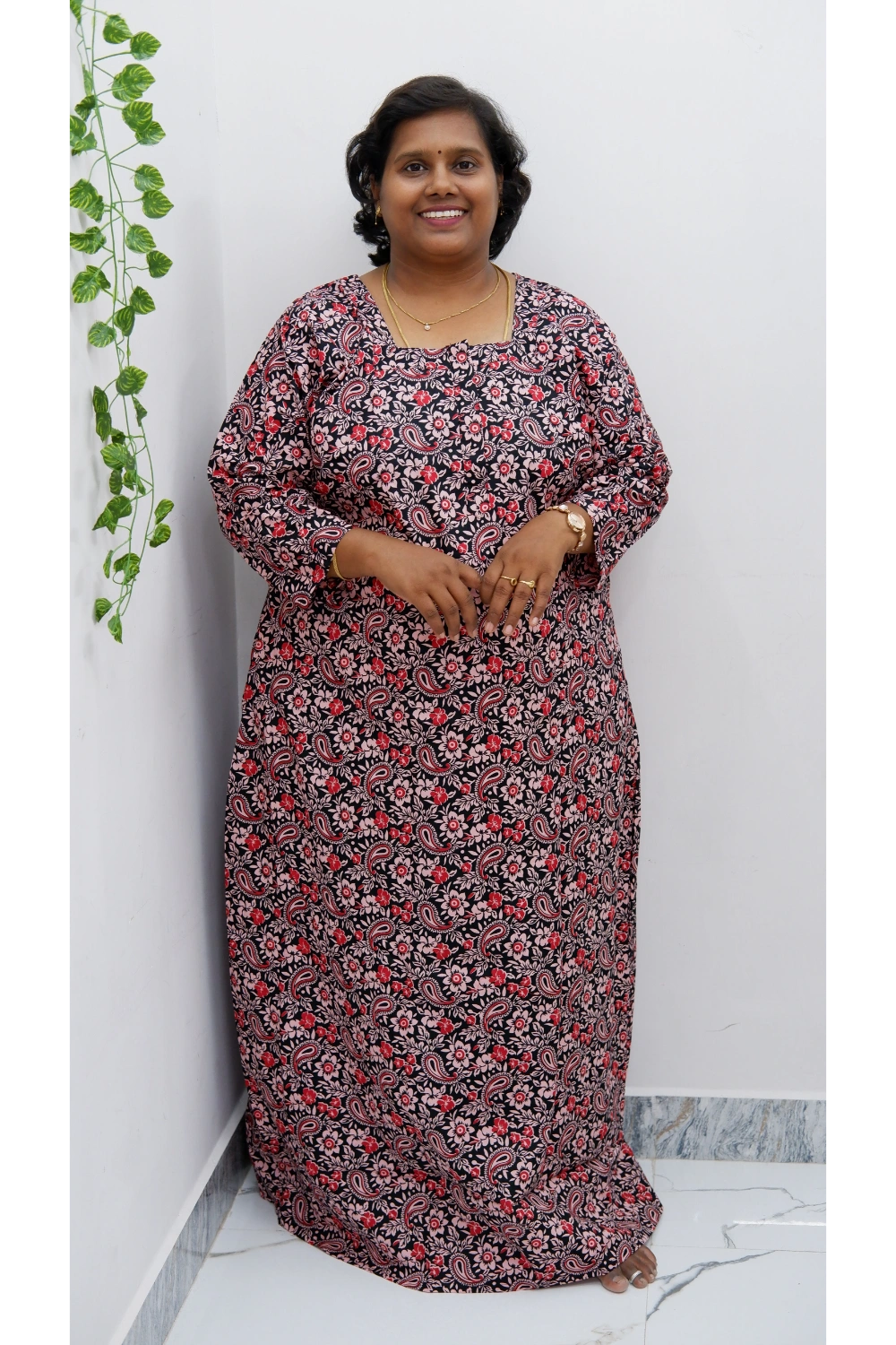 Classic 3/4 Sleeve Nighty – Premium Jyothi Cotton for Women