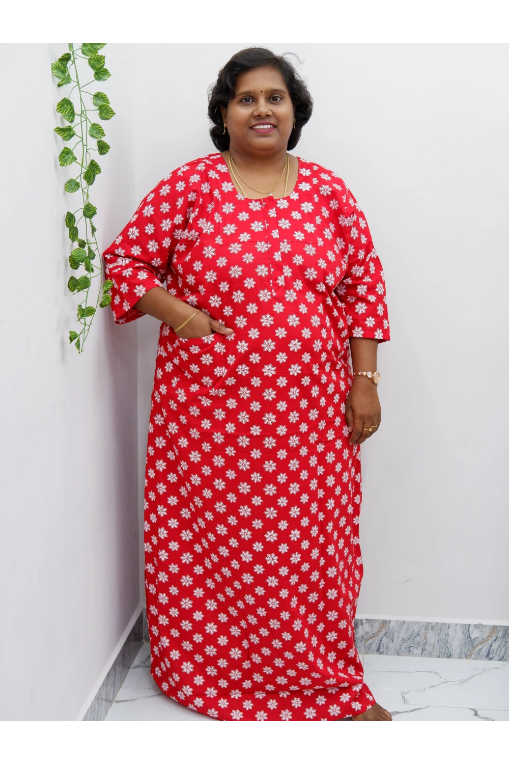 Classic 3/4 Sleeve Cotton Nighty for Women