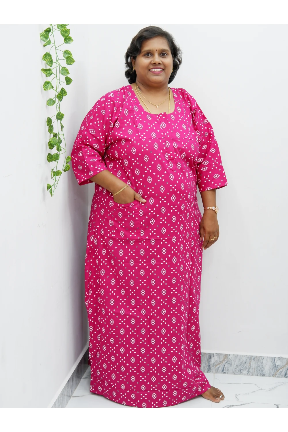 Classic 3/4 Sleeve Cotton Nighty for Women