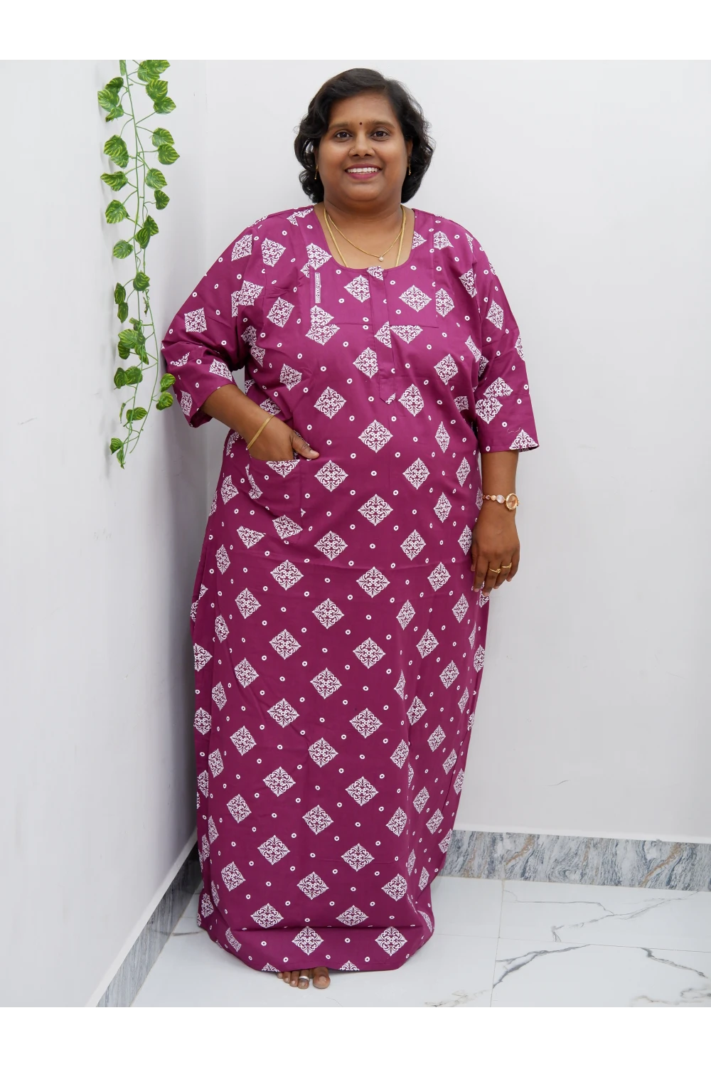 Classic 3/4 Sleeve Cotton Nighty for Women