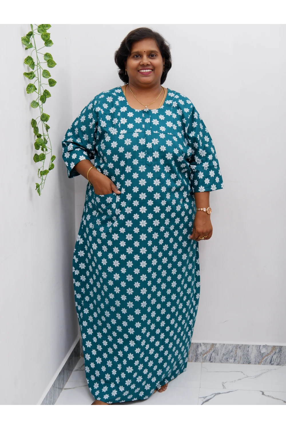 Classic 3/4 Sleeve Cotton Nighty for Women