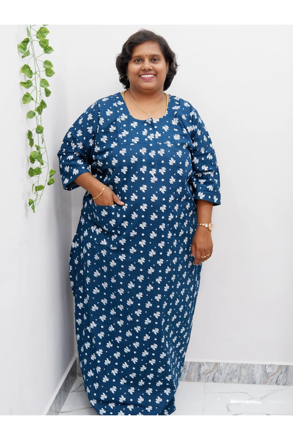 Classic 3/4 Sleeve Cotton Nighty for Women