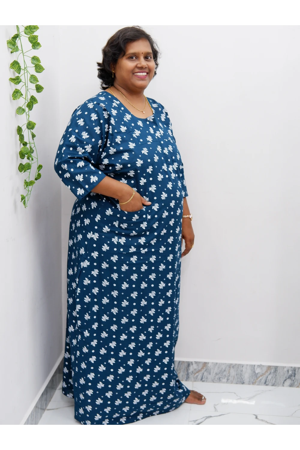 Classic 3/4 Sleeve Cotton Nighty for Women