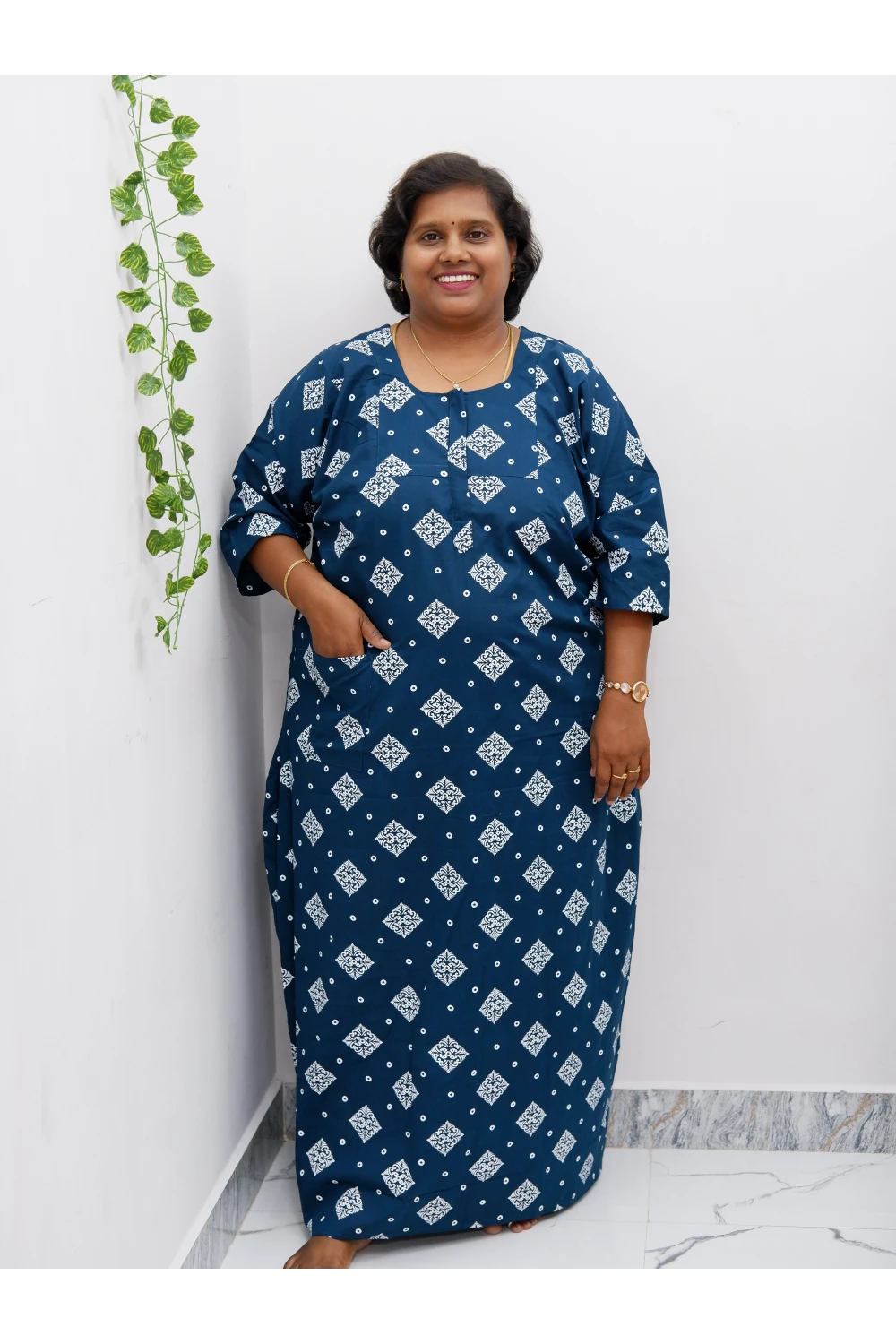 Classic 3/4 Sleeve Cotton Nighty for Women