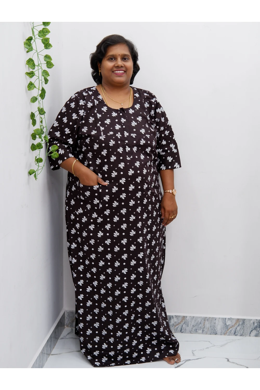 Classic 3/4 Sleeve Cotton Nighty for Women