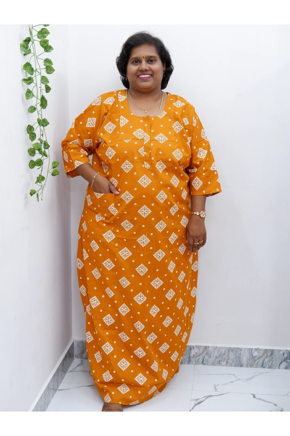 Classic 3/4 Sleeve Cotton Nighty for Women