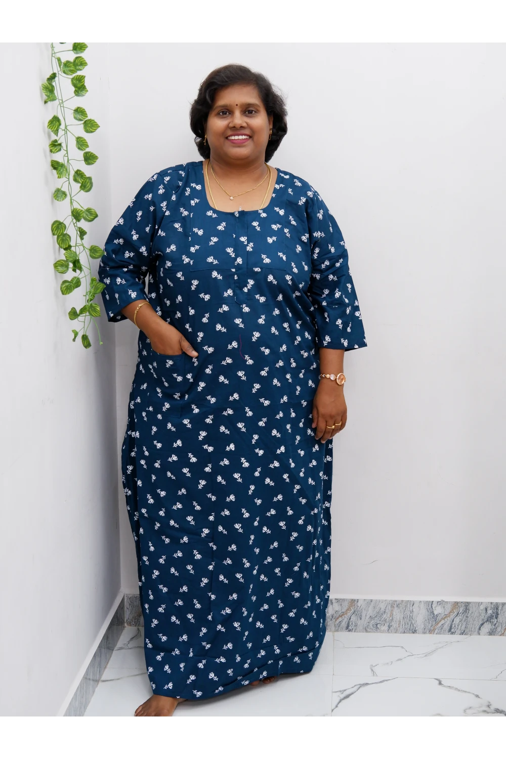 Classic 3/4 Sleeve Cotton Nighty for Women