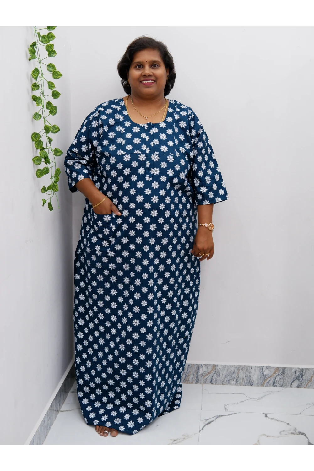 Classic 3/4 Sleeve Cotton Nighty for Women