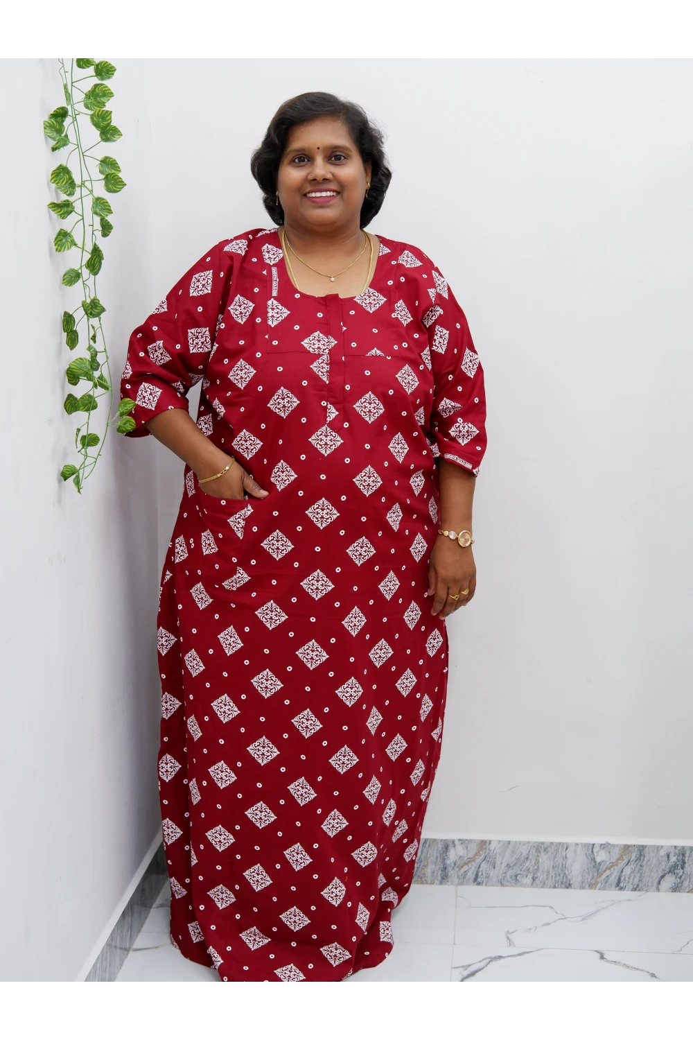Classic 3/4 Sleeve Cotton Nighty for Women