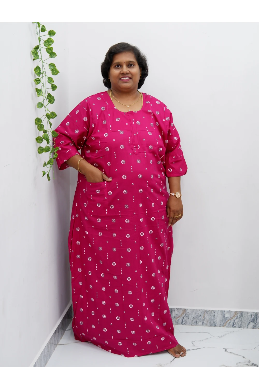 Classic 3/4 Sleeve Cotton Nighty for Women