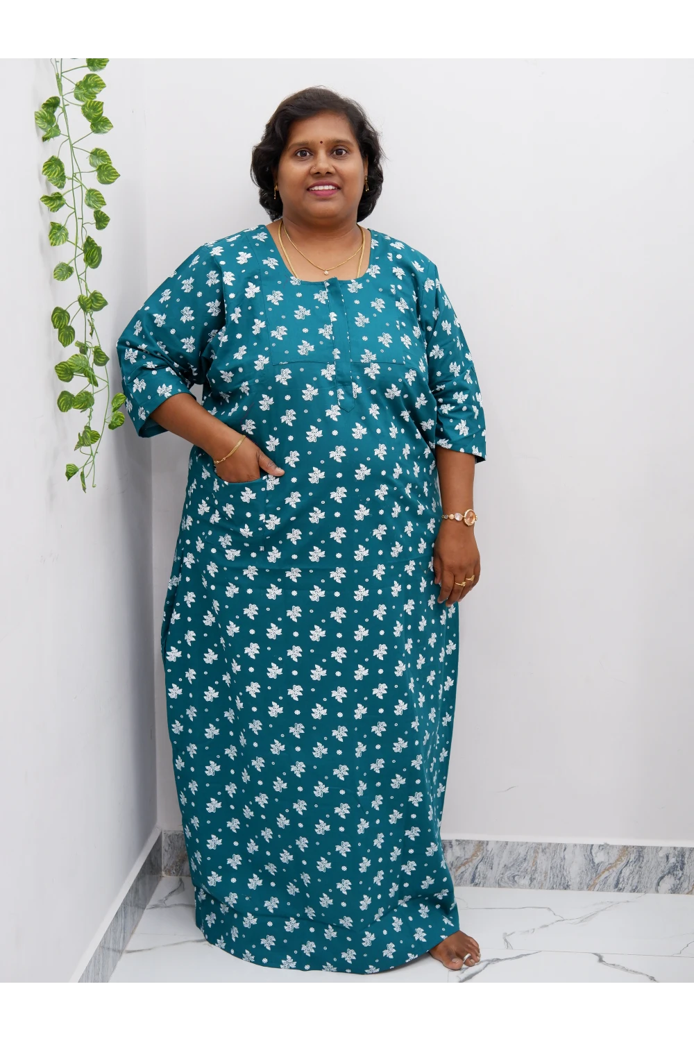 Classic 3/4 Sleeve Cotton Nighty for Women