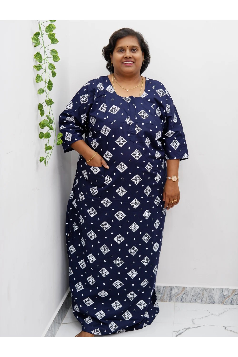 Classic 3/4 Sleeve Cotton Nighty for Women