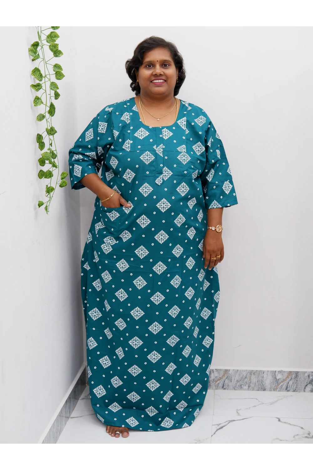 Classic 3/4 Sleeve Cotton Nighty for Women