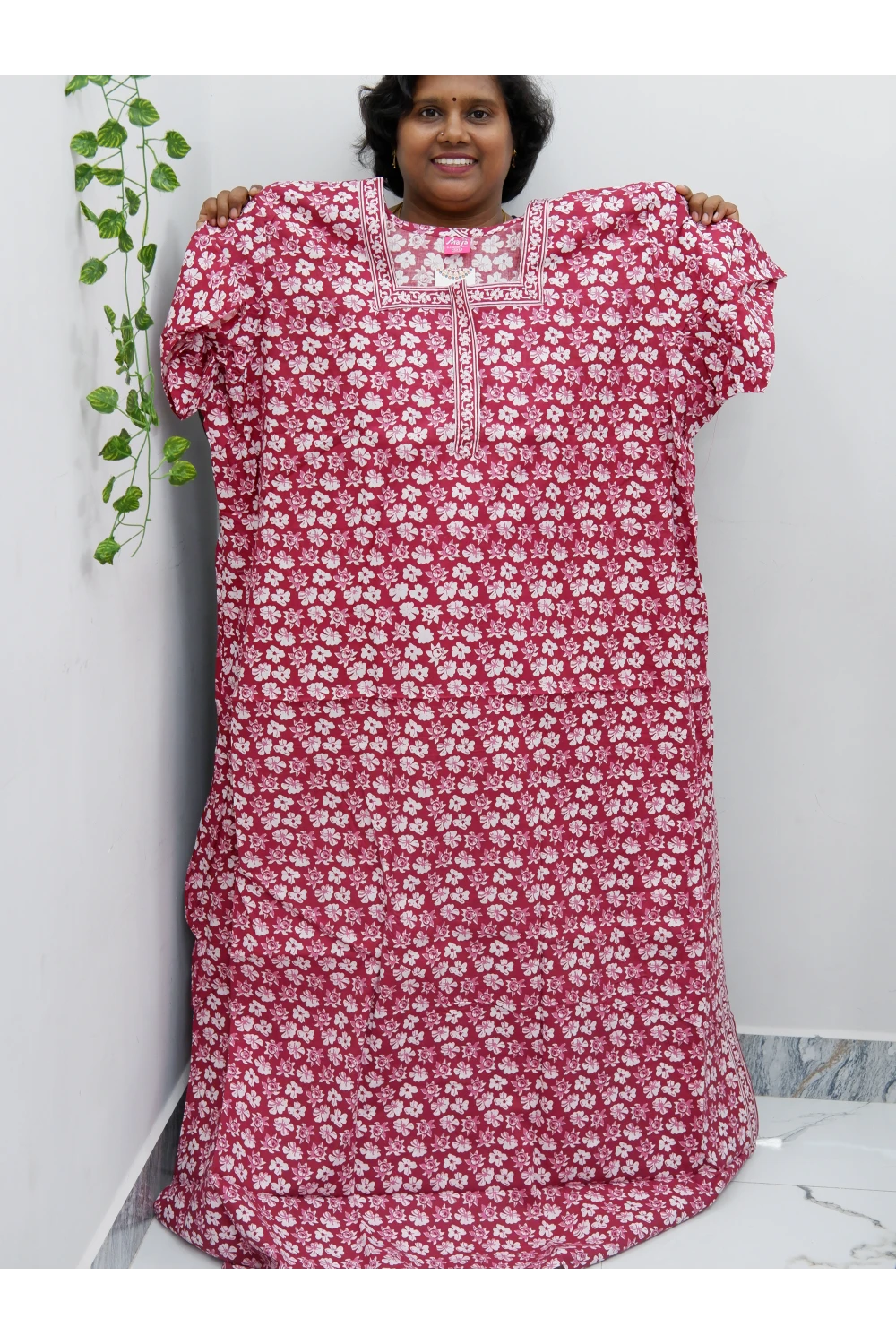 Plus Size Elegant Zip Nighty – Jyothi Cotton Breeze