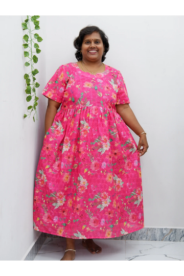 Trendy Puff Sleeve Kurti –Acoba Cotton Midi with lining Length Frock Style for Women