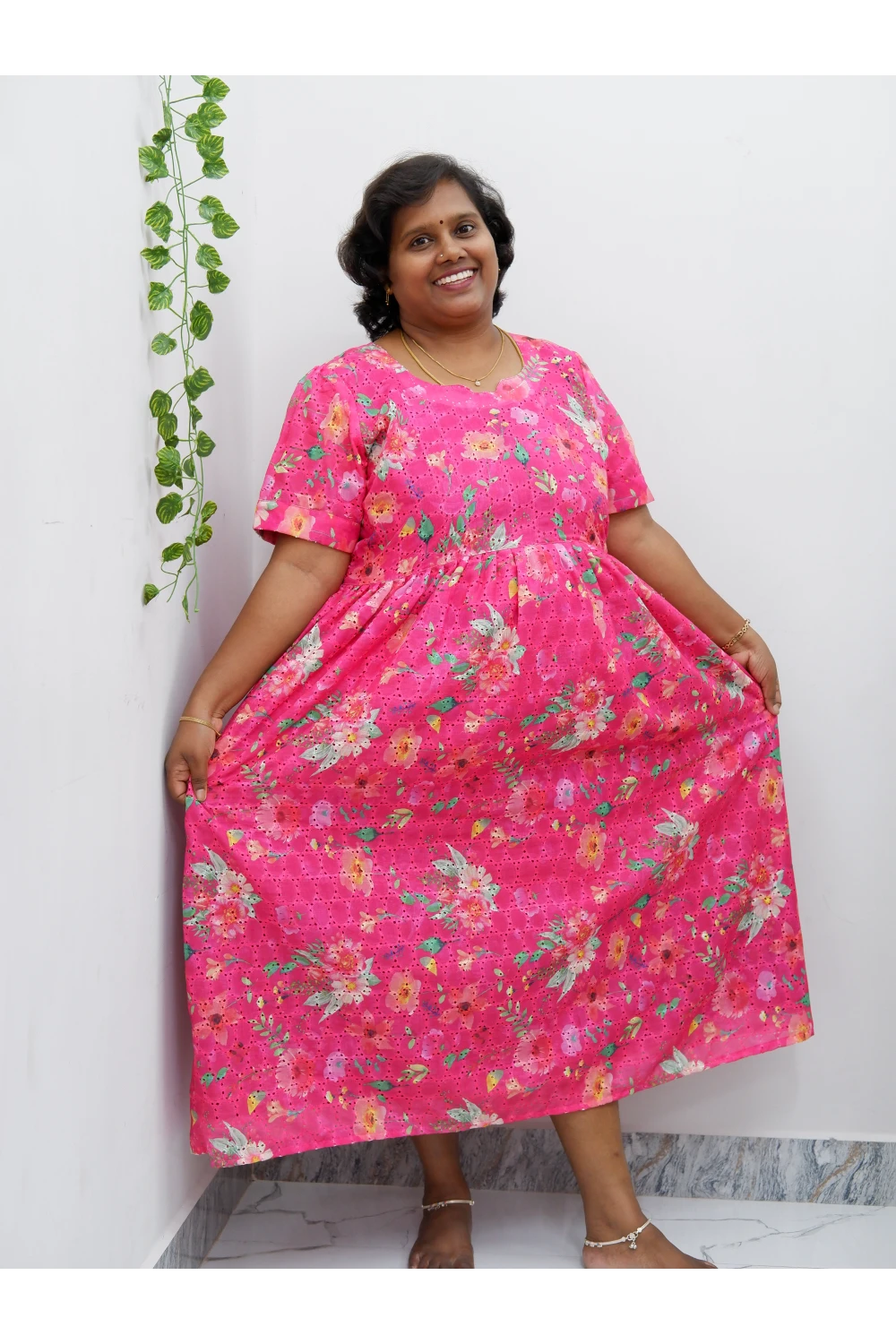 Trendy Puff Sleeve Kurti –Acoba Cotton Midi with lining Length Frock Style for Women