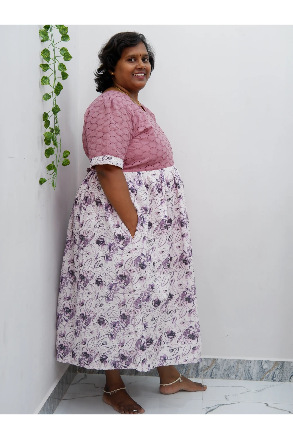 Trendy Puff Sleeve Kurti –Acoba Cotton Midi with lining Length Frock Style for Women