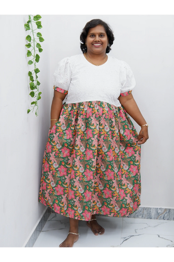 Trendy Puff Sleeve Kurti –Acoba Cotton Midi with lining Length Frock Style for Women