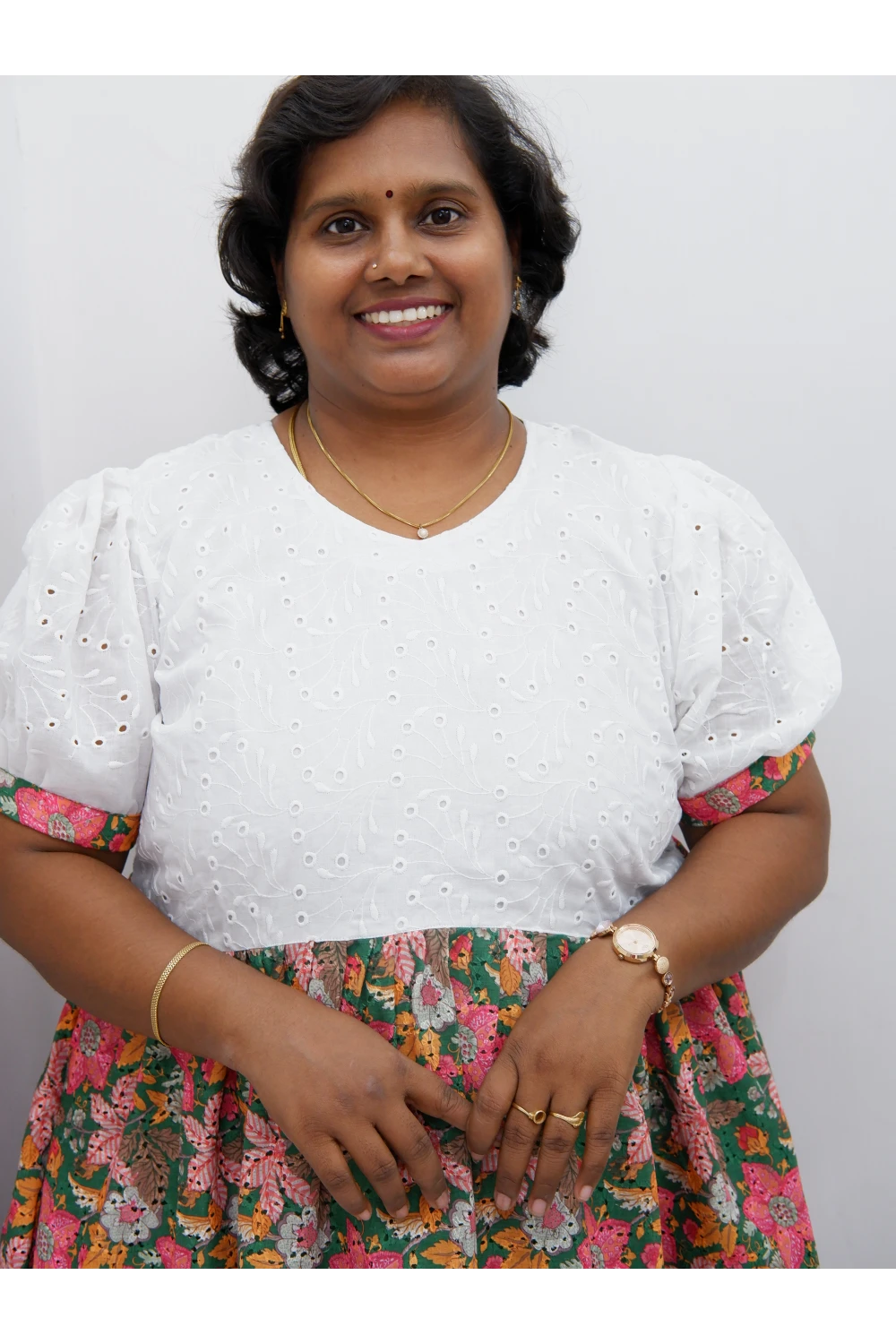 Trendy Puff Sleeve Kurti –Acoba Cotton Midi with lining Length Frock Style for Women