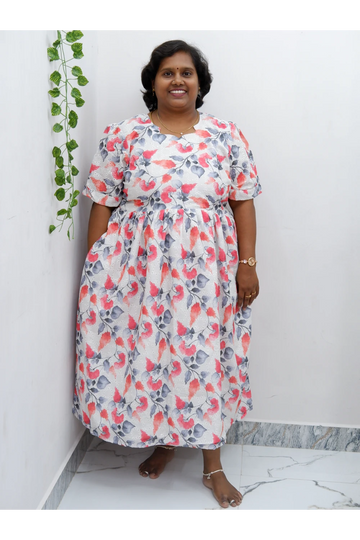 Trendy Puff Sleeve Kurti –Acoba Cotton Midi with lining Length Frock Style for Women