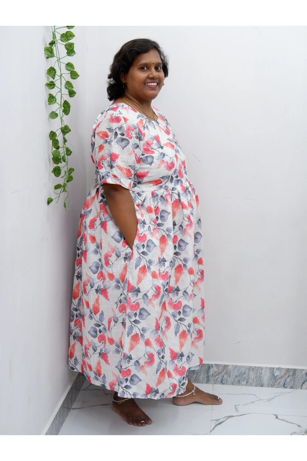 Trendy Puff Sleeve Kurti –Acoba Cotton Midi with lining Length Frock Style for Women