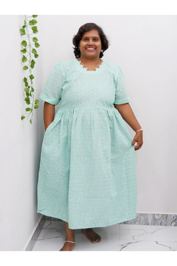 Trendy Puff Sleeve Kurti –Acoba Cotton Midi with lining Length Frock Style for Women