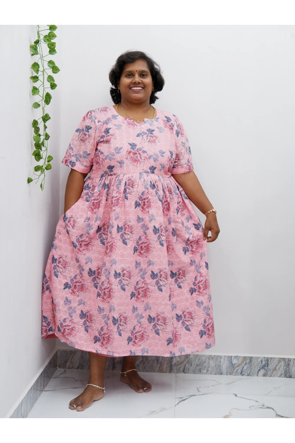 Trendy Puff Sleeve Kurti –Acoba Cotton Midi with lining Length Frock Style for Women