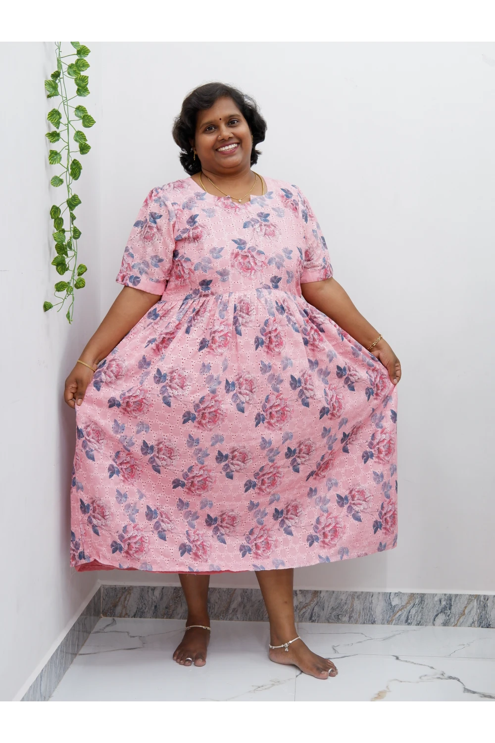 Trendy Puff Sleeve Kurti –Acoba Cotton Midi with lining Length Frock Style for Women