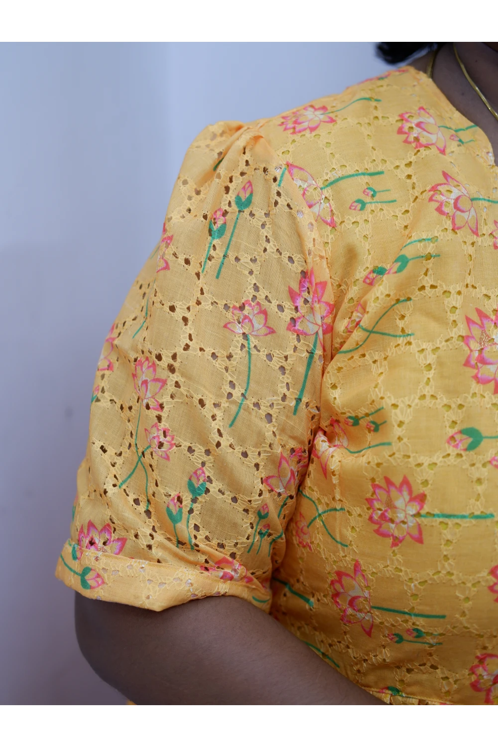 Trendy Puff Sleeve Kurti –Acoba Cotton Midi with lining Length Frock Style for Women