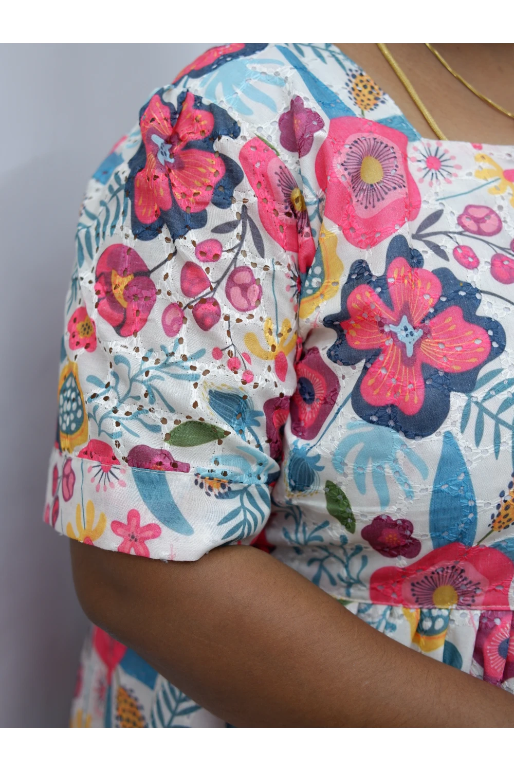 Trendy Puff Sleeve Kurti –Acoba Cotton Midi with lining Length Frock Style for Women