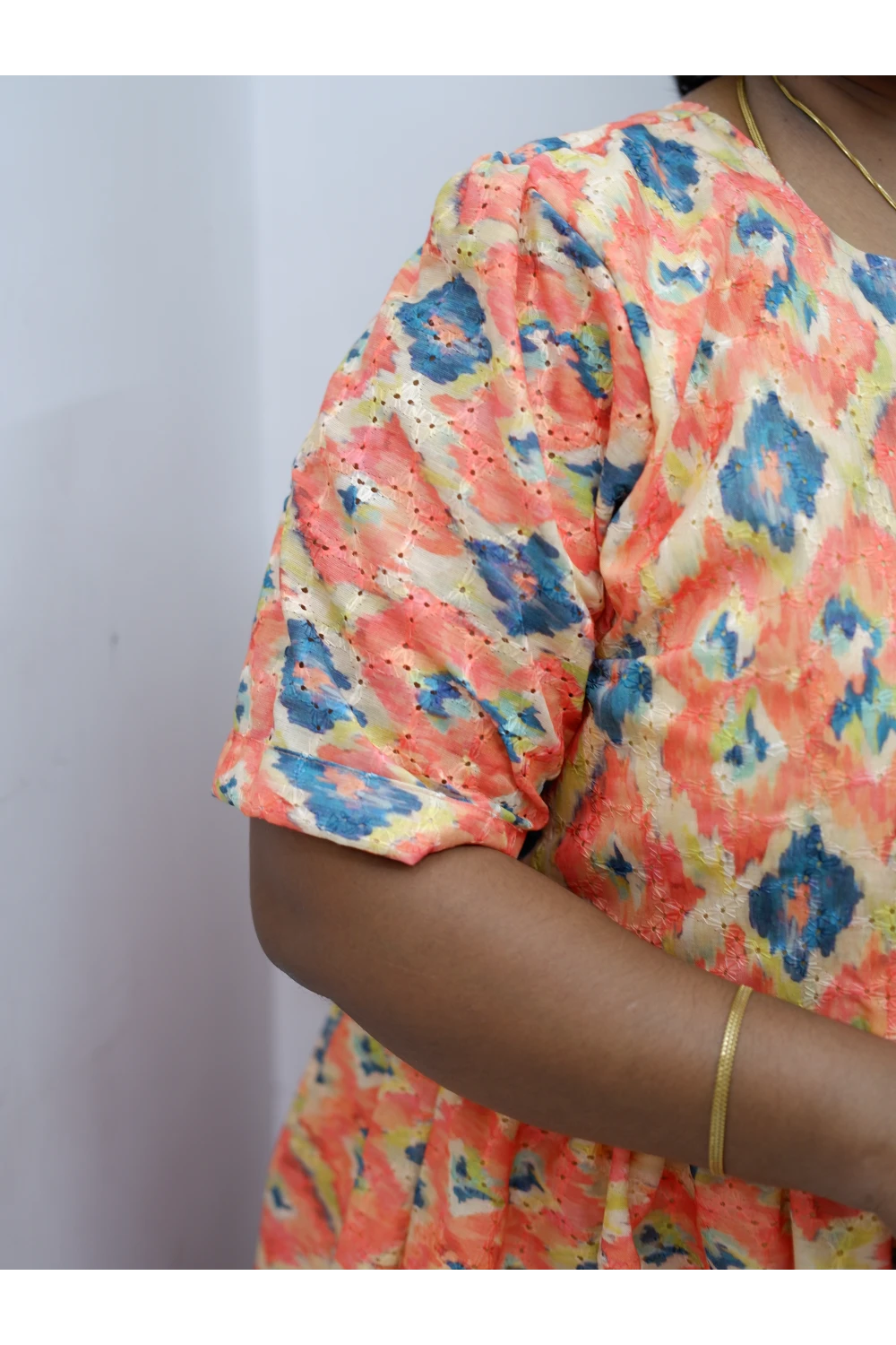 Trendy Puff Sleeve Kurti –Acoba Cotton Midi with lining Length Frock Style for Women