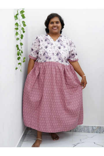 Trendy Puff Sleeve Kurti –Acoba Cotton Midi with lining Length Frock Style for Women