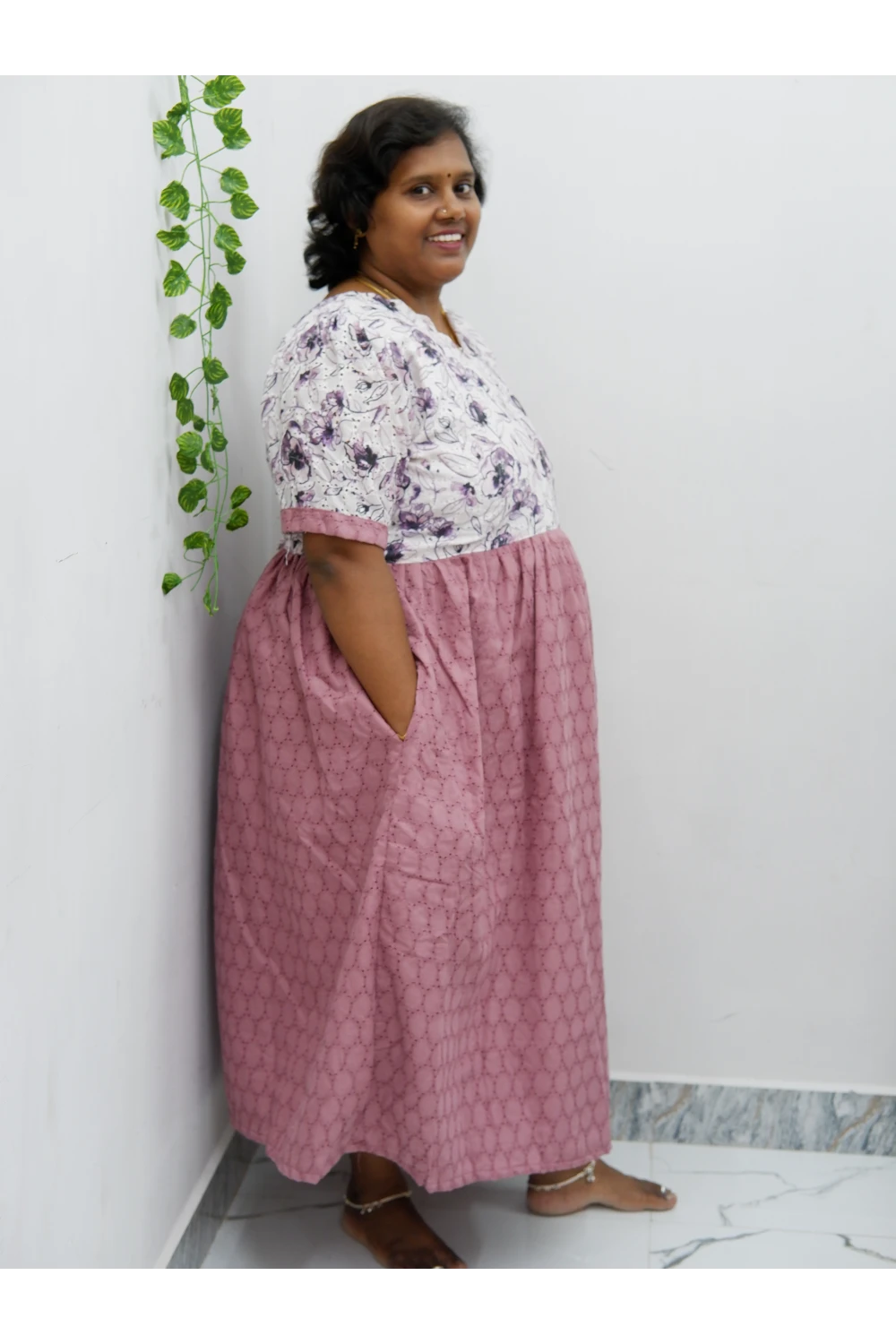 Trendy Puff Sleeve Kurti –Acoba Cotton Midi with lining Length Frock Style for Women