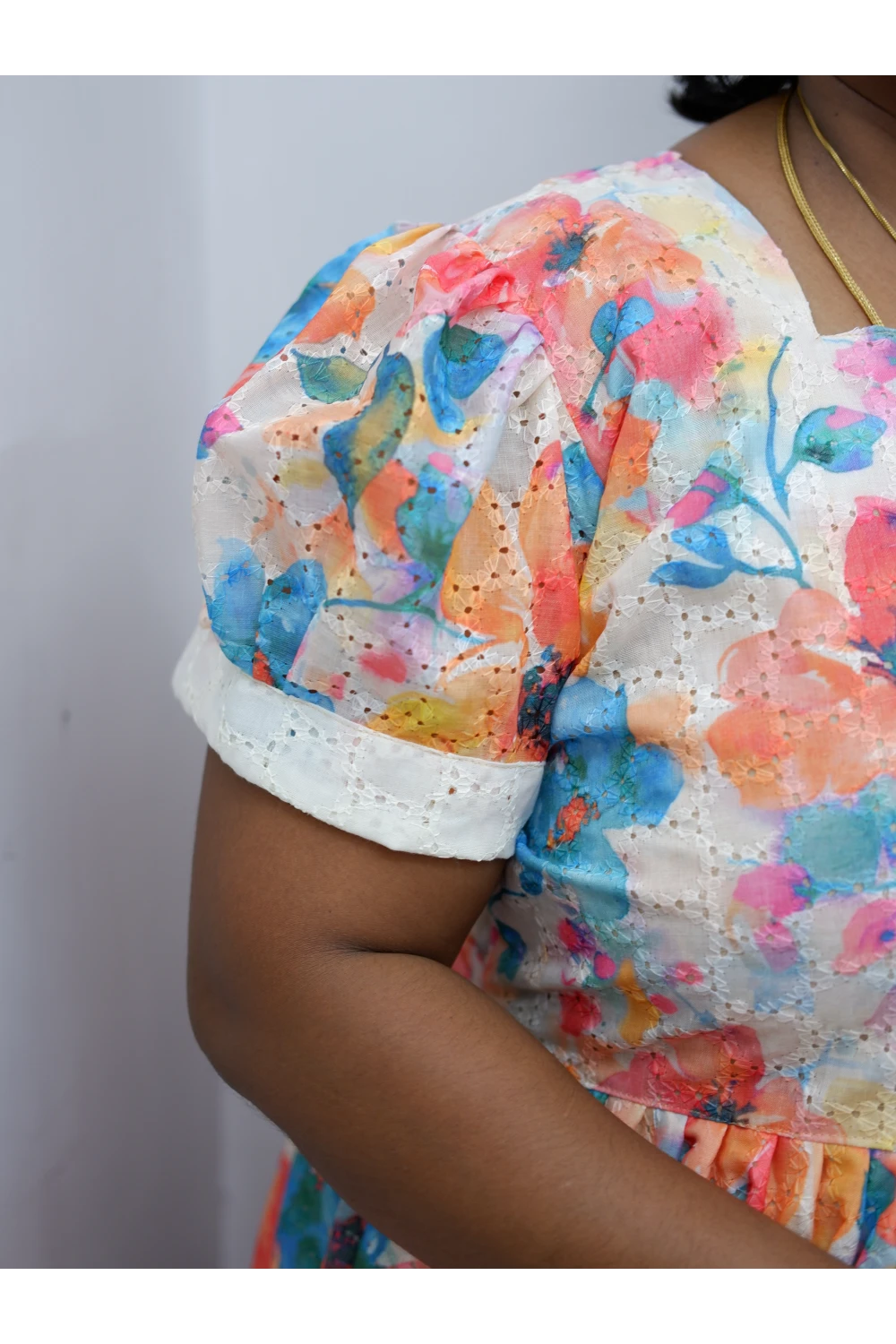 Trendy Puff Sleeve Kurti –Acoba Cotton Midi with lining Length Frock Style for Women