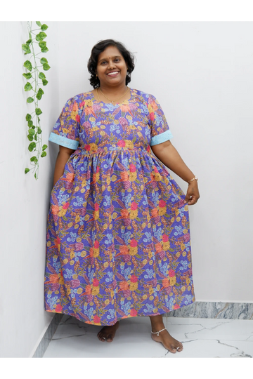 Trendy Puff Sleeve Kurti –Acoba Cotton Midi with lining Length Frock Style for Women