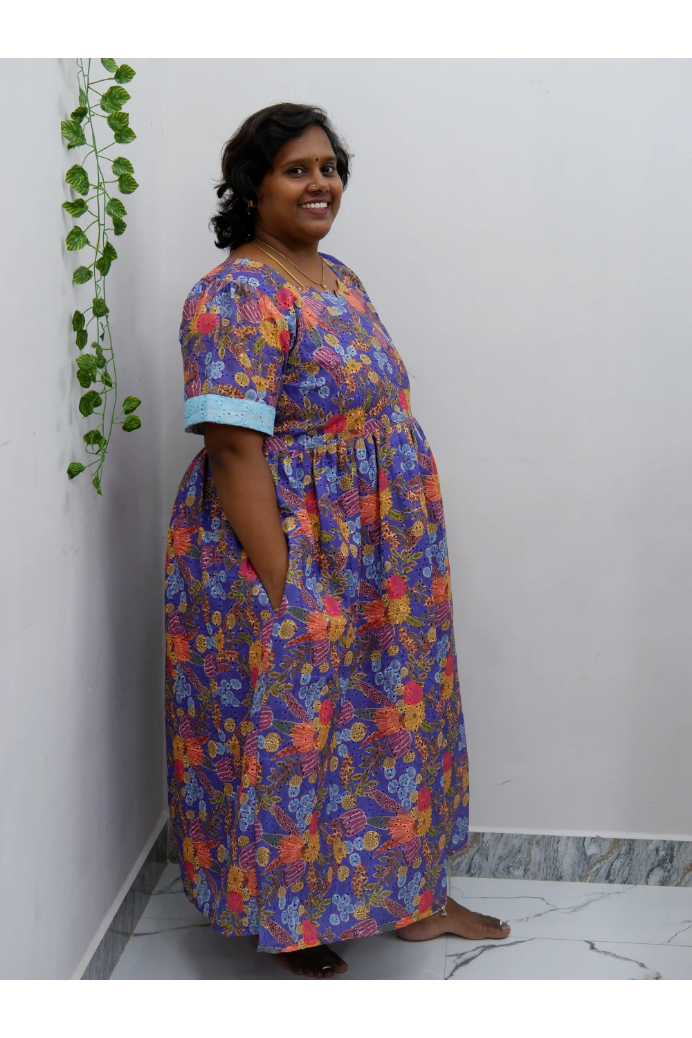 Trendy Puff Sleeve Kurti –Acoba Cotton Midi with lining Length Frock Style for Women