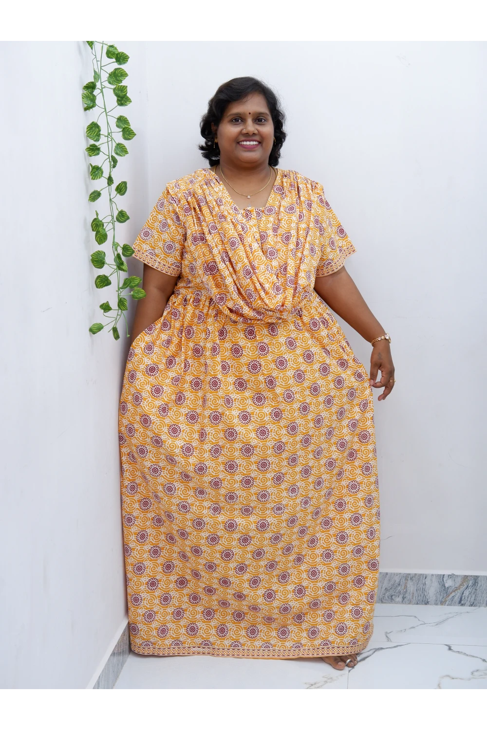 Shawl Draped Cotton Frock Nighty – Soft & Breezy