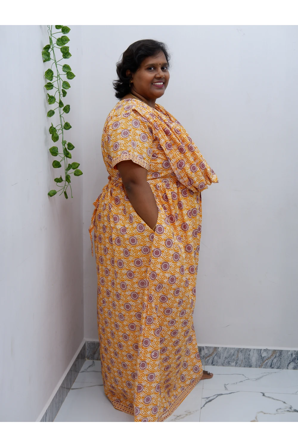 Shawl Draped Cotton Frock Nighty – Soft & Breezy