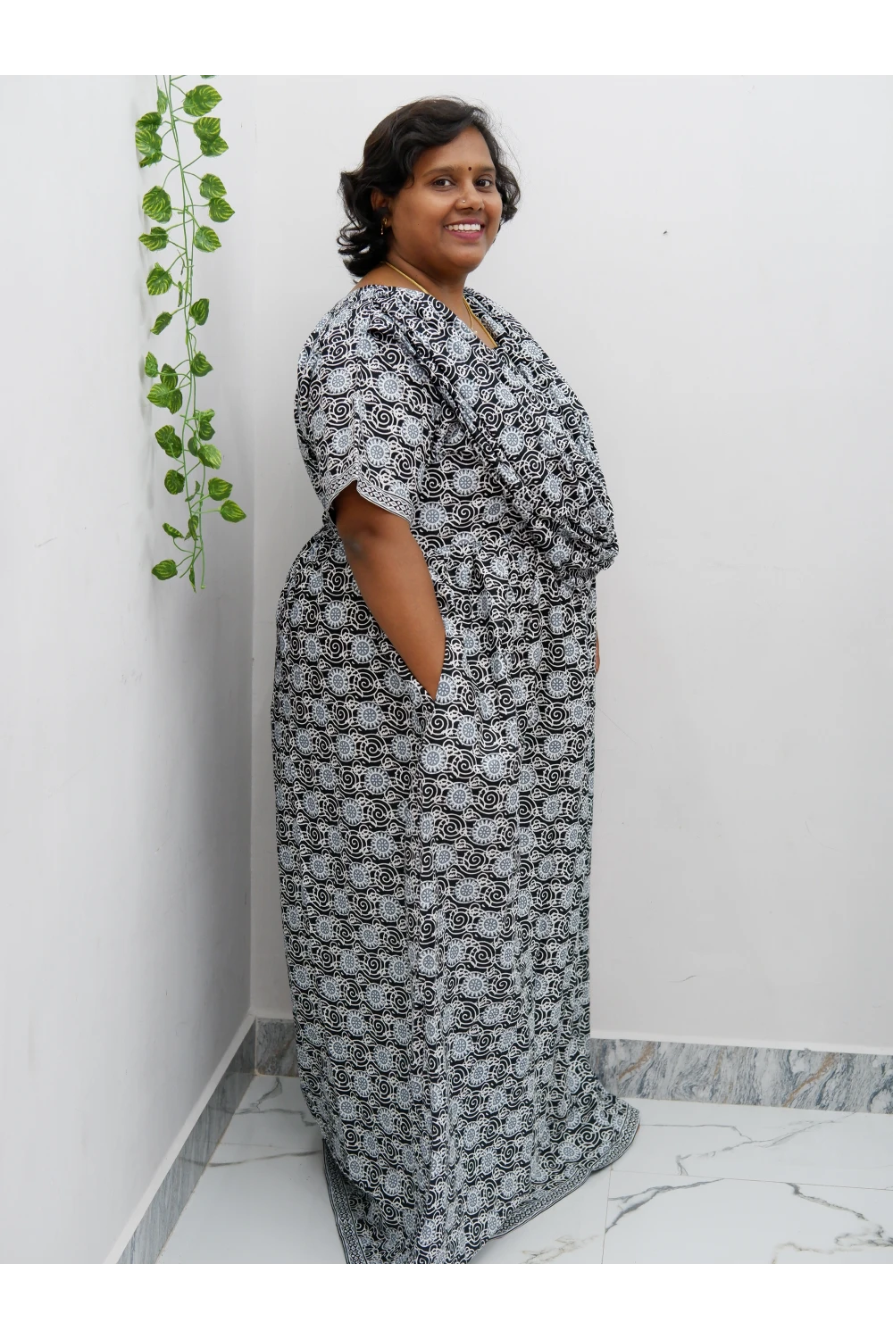 Shawl Draped Cotton Frock Nighty – Soft & Breezy