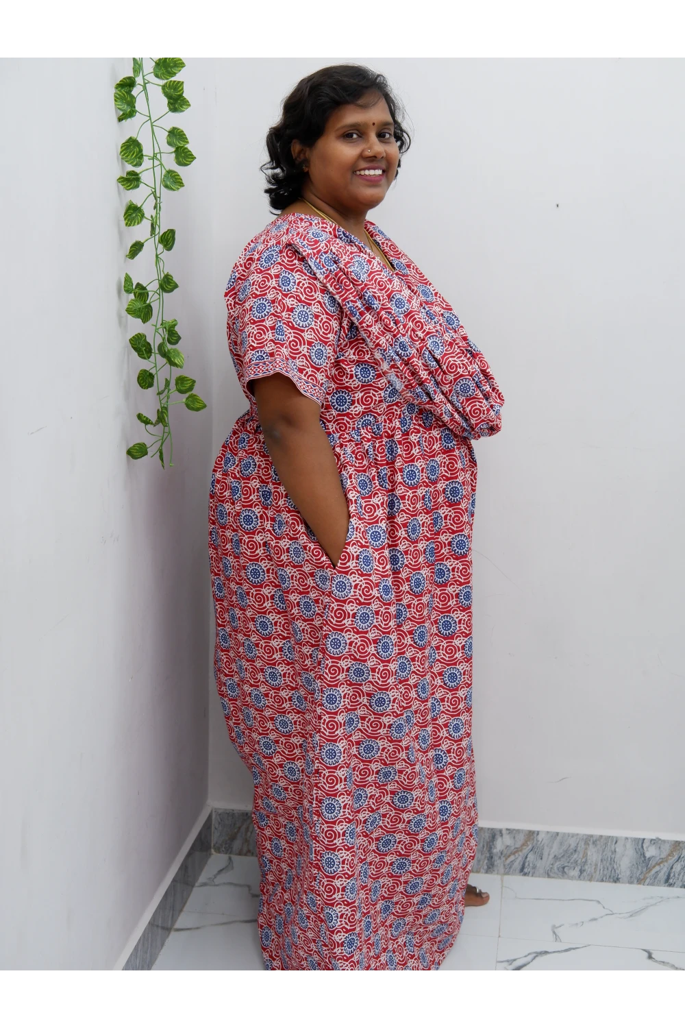 Shawl Draped Cotton Frock Nighty – Soft & Breezy