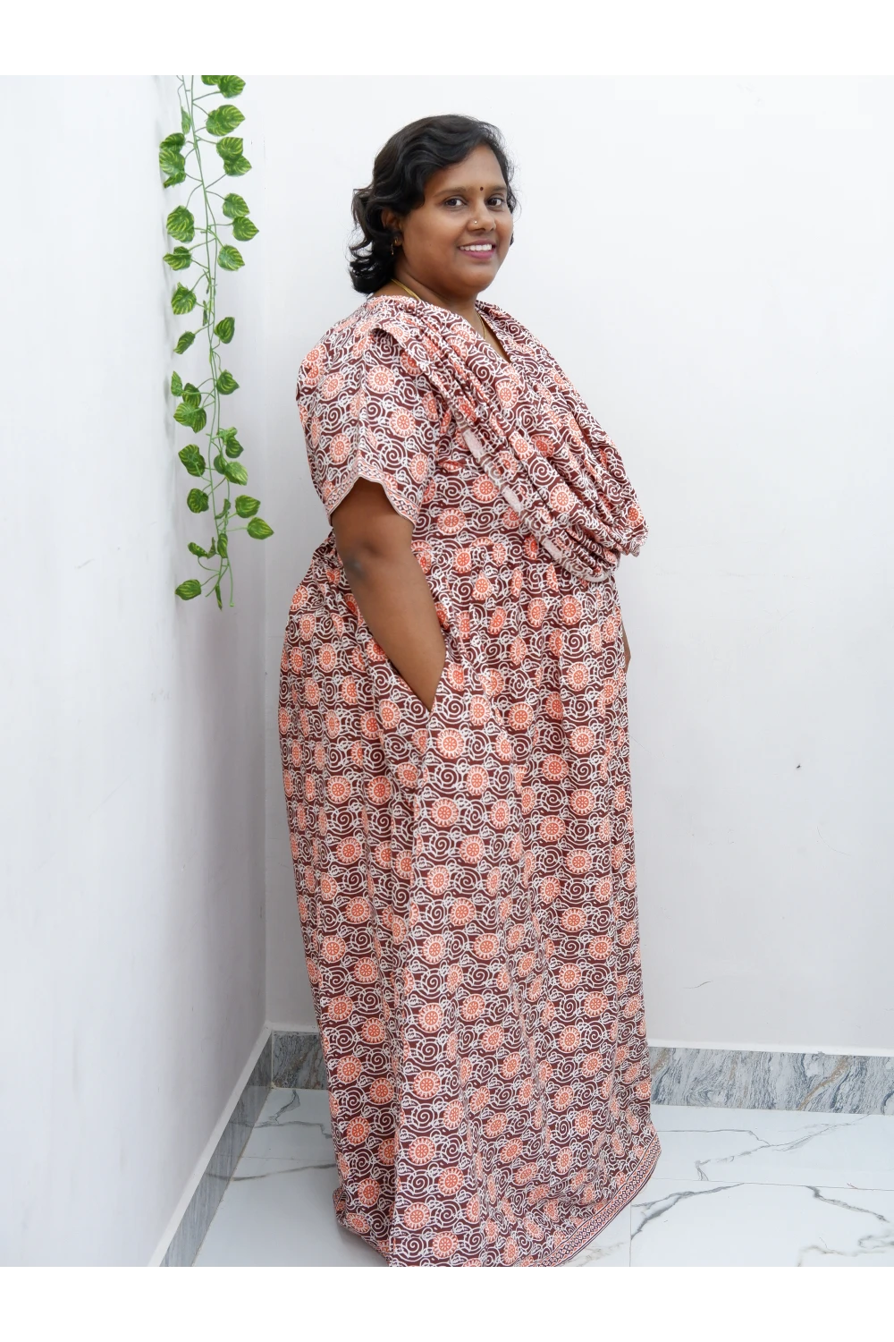 Shawl Draped Cotton Frock Nighty – Soft & Breezy